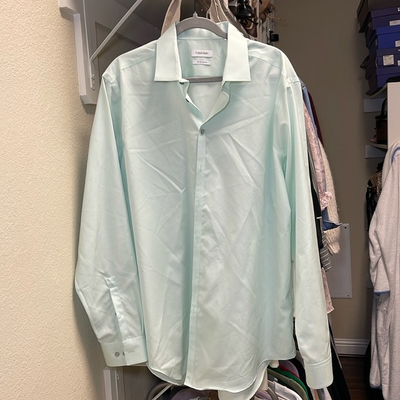 MENS CALVIN KLEIN MINT BUTTON DOWN 🤍 SZ 36/37 - Picture 1 of 3